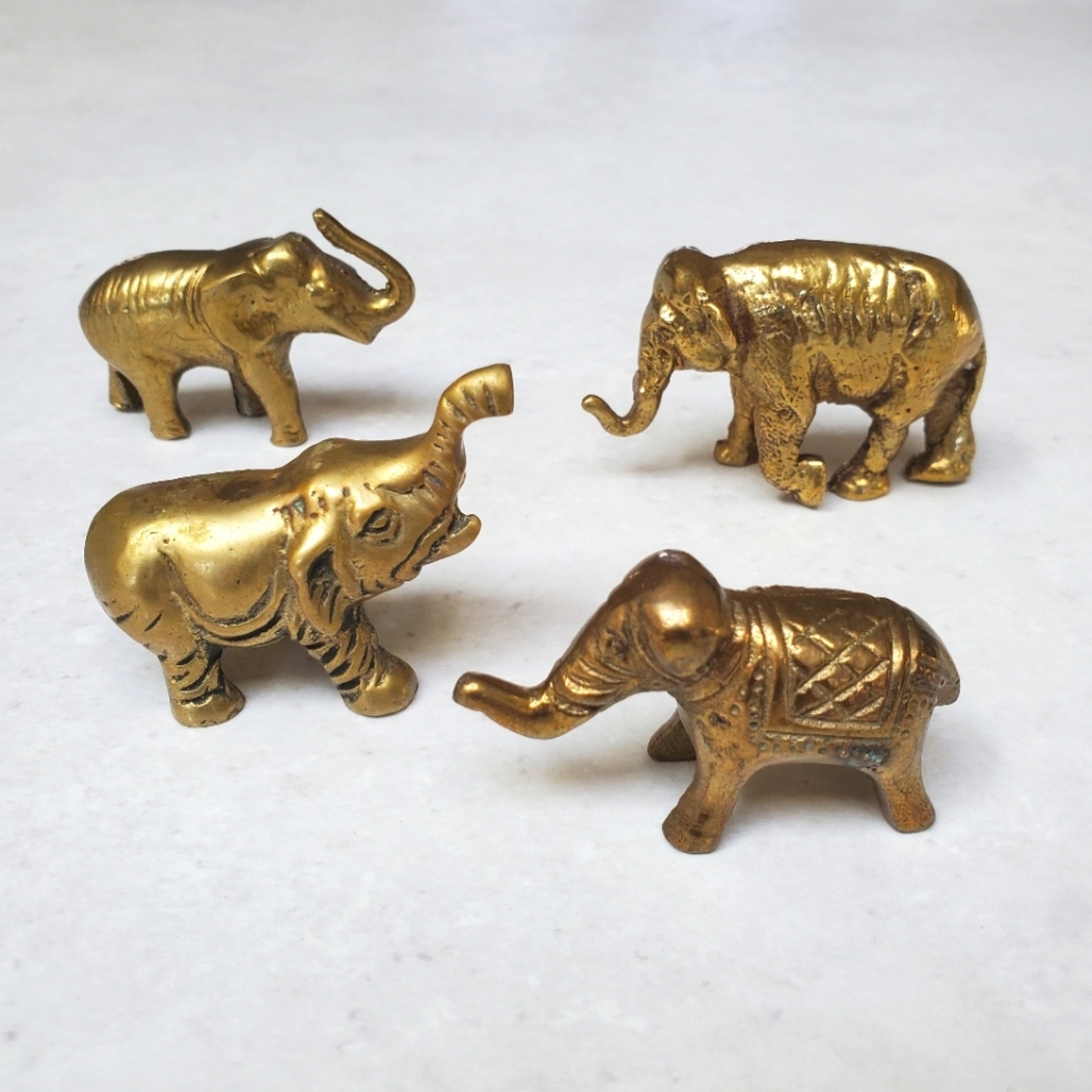 Lot of 4 Brass Elephants Vintage
